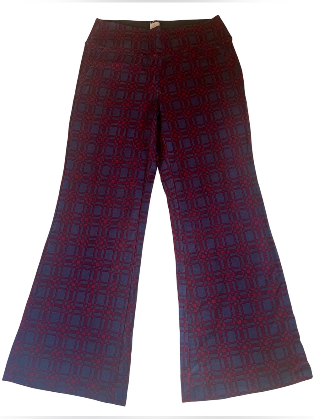 IMAN Global Chic Pants NWT Womens Medium Blue Plaid Ponte Pull On Stretch